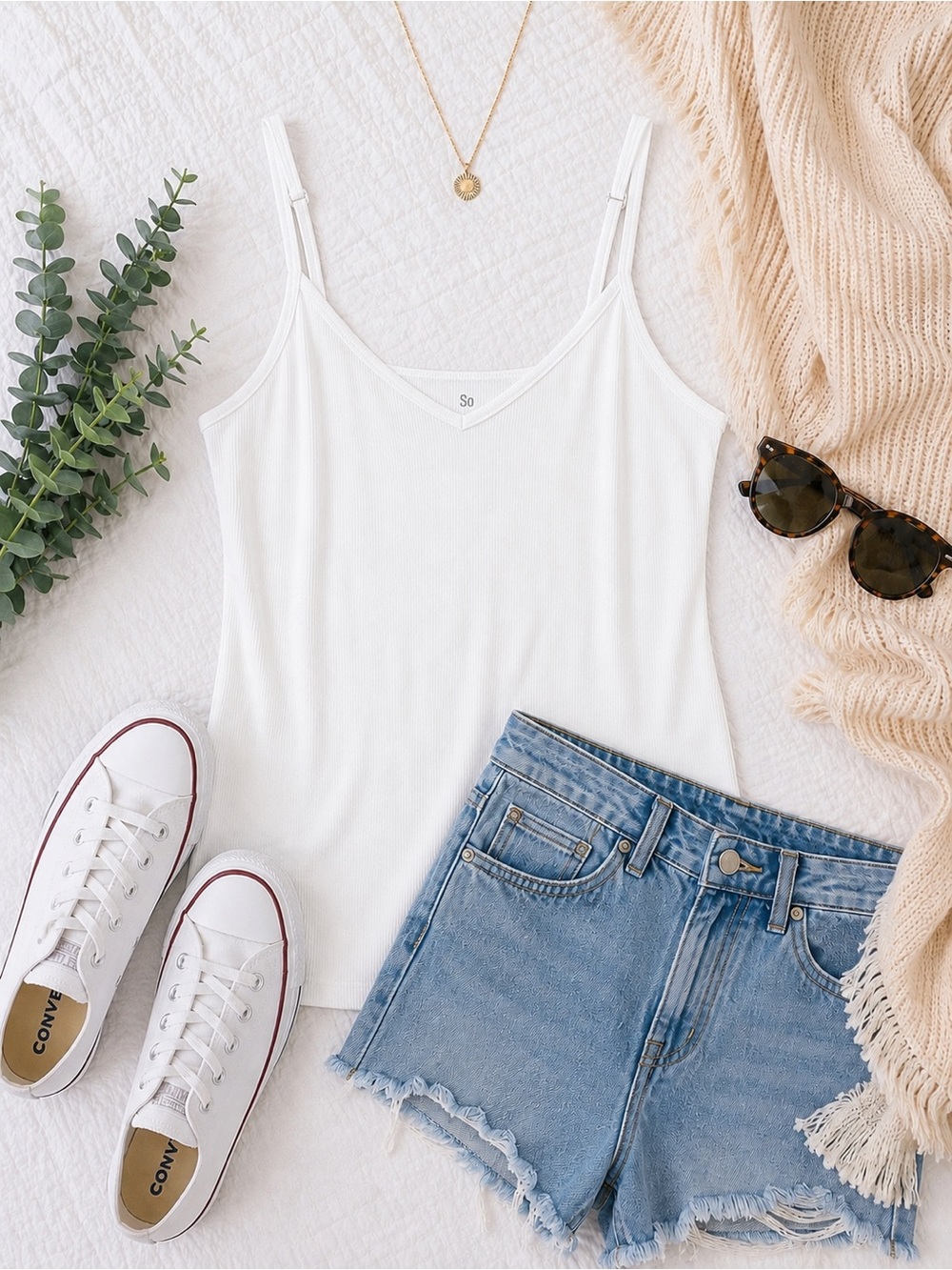 SO Favorite V-Neck Ribbed Cami Tank White 🤍